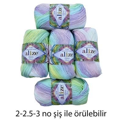 İH5168 - 250 gr. (5 Adet) Alize miss batik % 100 merserize cotton 280 mt ince  Color 2132