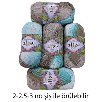 İH5169 - 250 gr. (5 Adet) Alize miss batik % 100 merserize cotton 280 mt ince  Color 3675